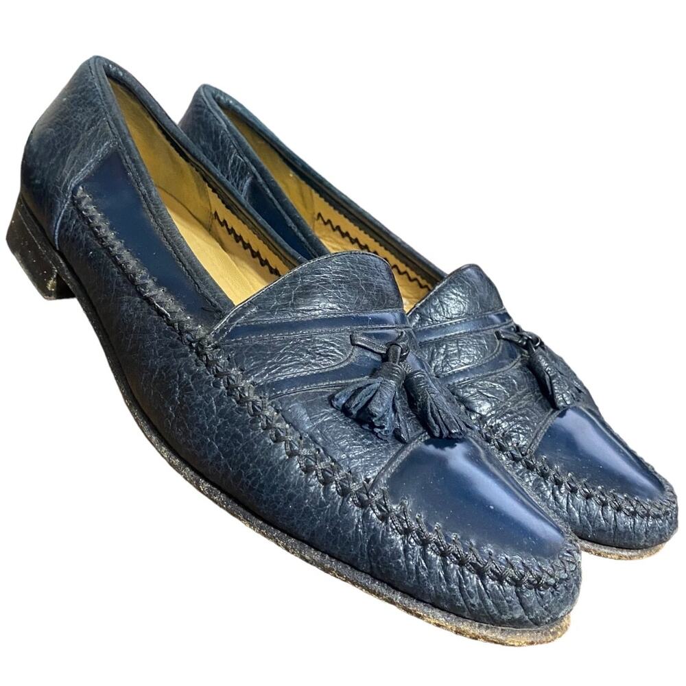 Moreschi Mens Navy‎ Blue Leather Tassel Loafers Made in Italy 10 7118B